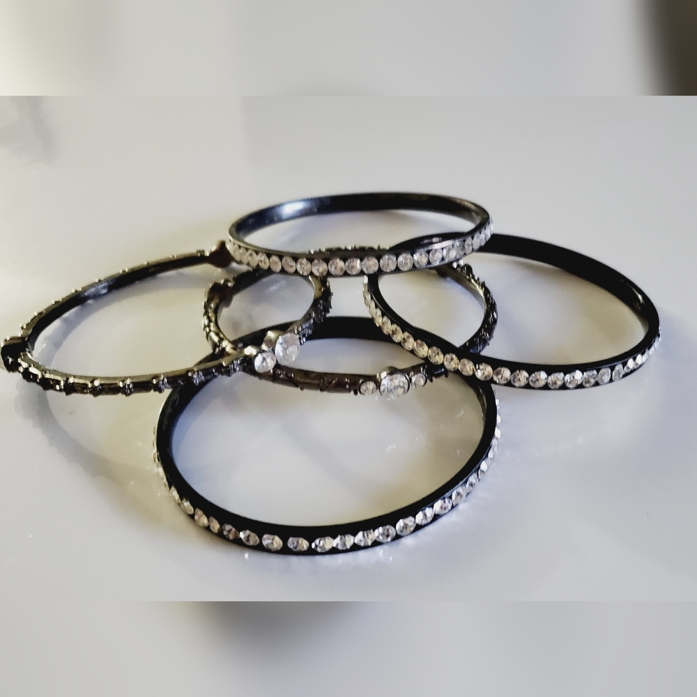 Vtg. Metalic Black Bangles Set Of 5pcs